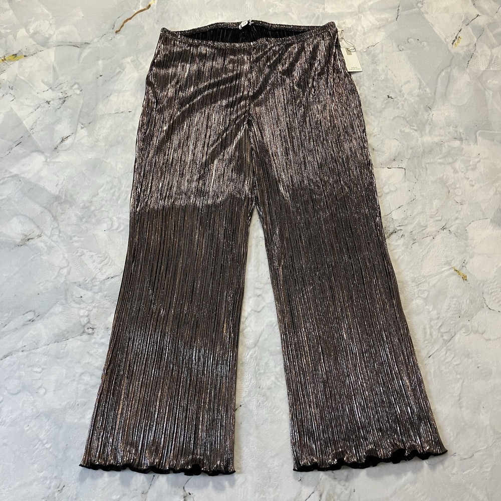 Good American Pants Womens‎ Size 7/8 Bronze Shimmer Pull On Wide Leg Null